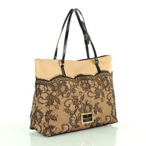 Valentino Raffia/Straw Lace Patent Leather Tote